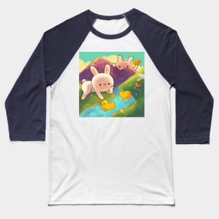 Giant Bunnies Playing with Ducks Baseball T-Shirt